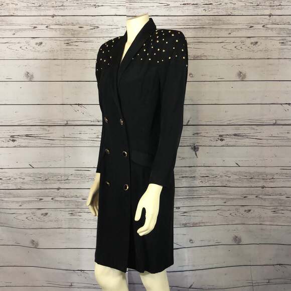 Vintage E.D. Michael by Melanie Drucker coat dress gold studs shawl collar 9-10 - Picture 6 of 12